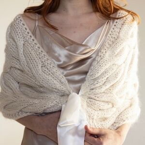 Hand Knit Evening Dress Shawl Women Shoulder Shrug White Bridal Scarf Bolero NEW